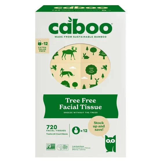 Facial Tissue 12-count x 60 Sheets 3-Ply Bamboo Tree-Free & BPA-Free